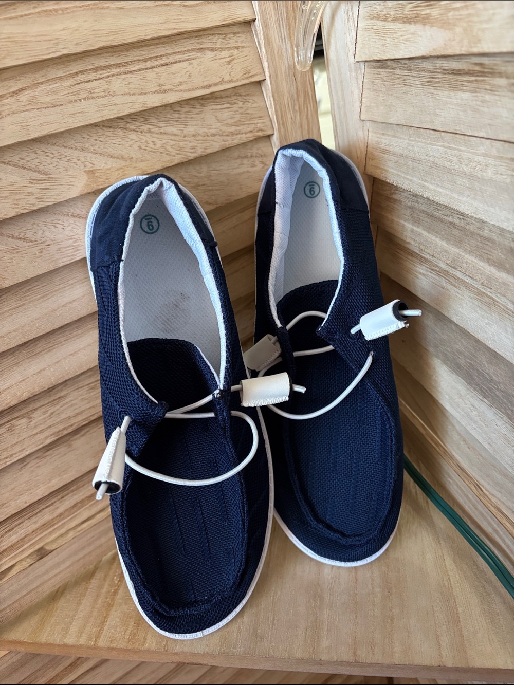 Ladies Navy Canvas Slip-On Shoes with Elastic Toggle 9